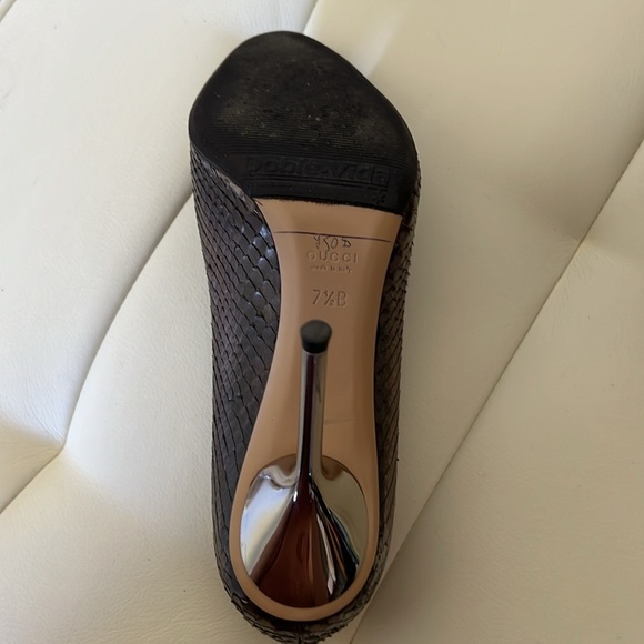Pewter Python Gucci Horsebit Peep Toe Pump Heel - Picture 5 of 16